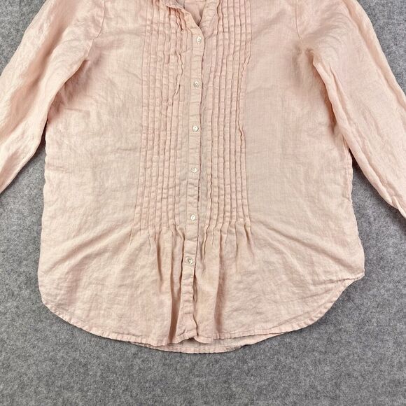 Sundance Catalog Linen Top Womens L Pintuck Button Long Sleeve Coastal Boho* - Picture 3 of 11